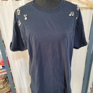 (4089)Front of the Loom TShirt, L, Black, With music notes emblishments,